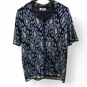 Jason Wu Blue and Green Patterned Knit Top Button Down Size Medium